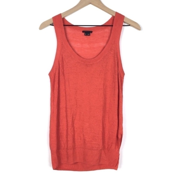 THEORY Linen Tank Top Knit Shell Stretchy Red Orange Woven Minimalist Size Small - Picture 1 of 8